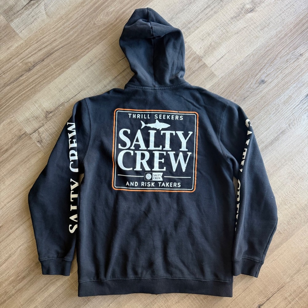 Salty Crew Thrill Seekers Black Full Zip Hoodie Mens Medium Graphic Sweatshirt